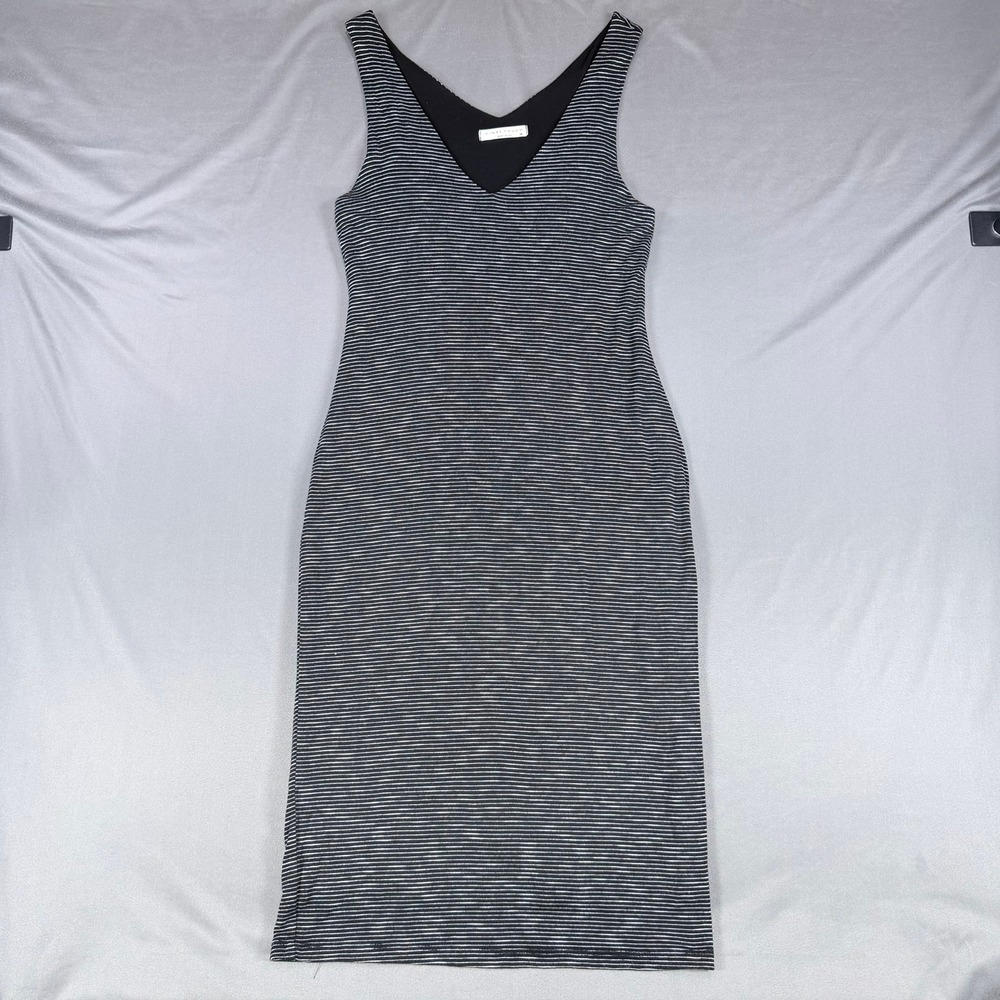 Final Touch Black White Striped Sleeveless V-Neck Midi Dress Women's Size Medium